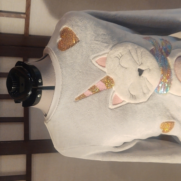 Wonder Nation Sequin Sparkly Cat with Unicorn Horn Soft Crew Neck Sz XL (14-16) - Picture 2 of 8
